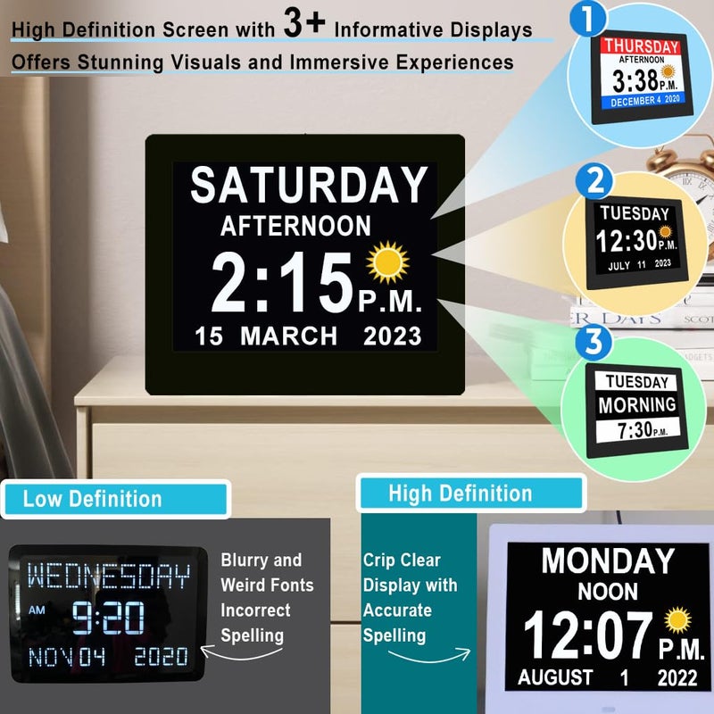 VÃ©faÃ®Ã® 20 Alarms Digital Clock 8 INCH Large with 1280 * 800P HD, Auto DST, Custom Reminders, 6 Display, 7 Color Modes, 10-Level Auto Dimmer, Clock for Seniors & Schoolkids- with Remote - Image 2
